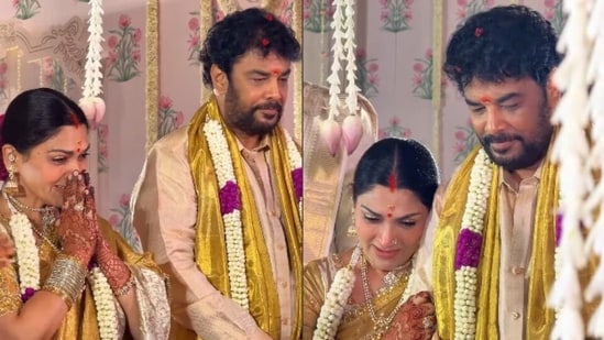 Khushbu will get emotional at daughter Avantika’s marriage ceremony to Shravan Sreenivasan; holds husband Sundar C shut. Watch